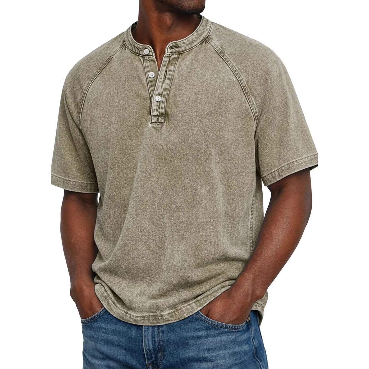 Old Cotton Henley Collar Short Sleeves