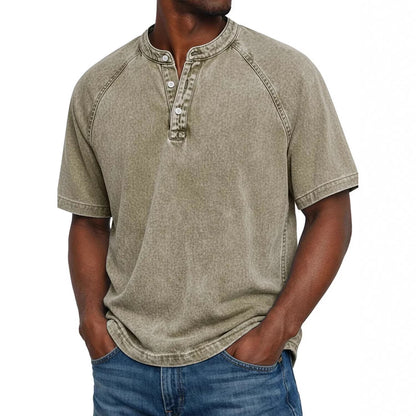 Old Cotton Henley Collar Short Sleeves