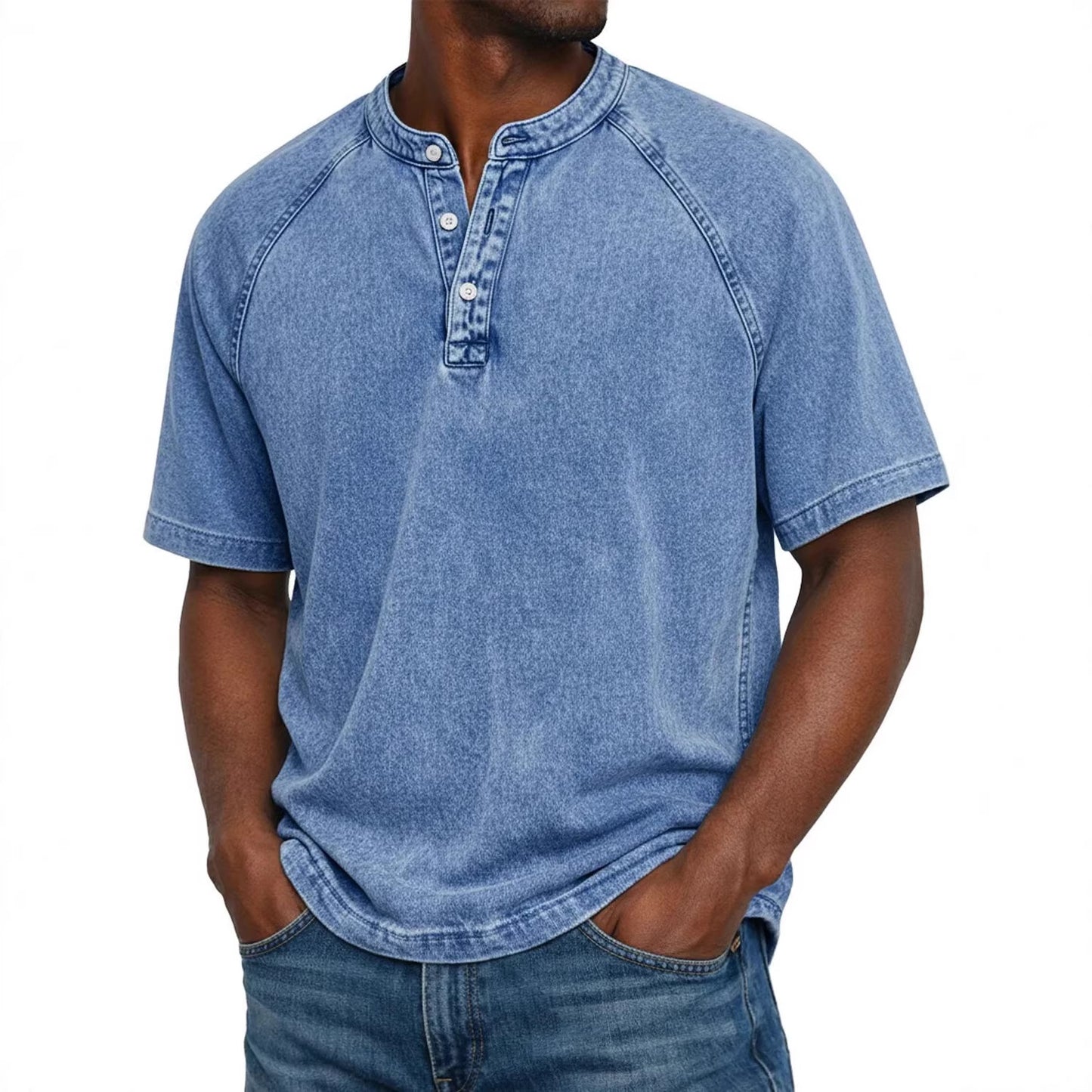 Old Cotton Henley Collar Short Sleeves