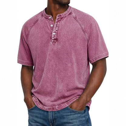 Old Cotton Henley Collar Short Sleeves