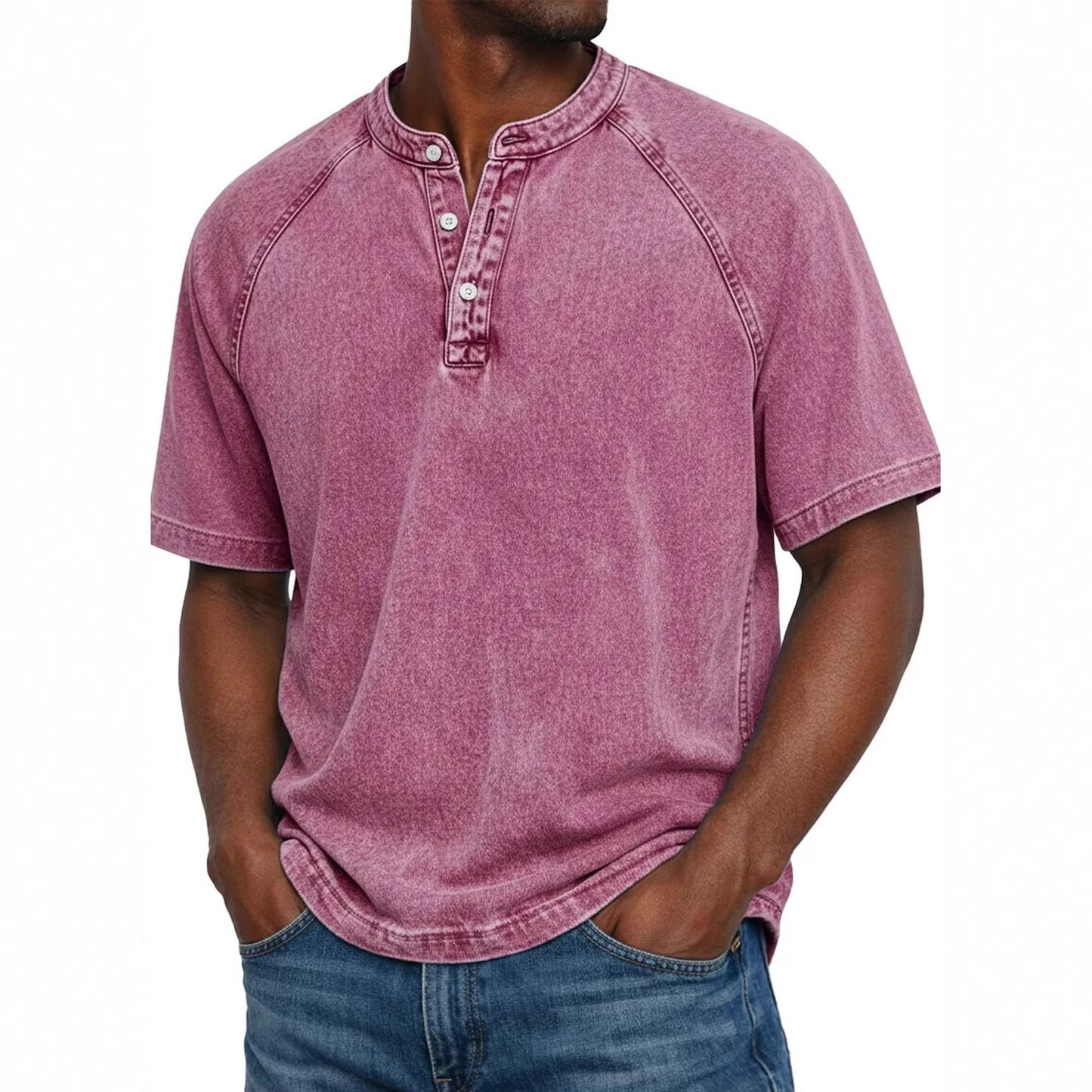 Old Cotton Henley Collar Short Sleeves