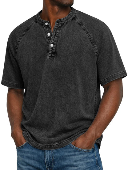 Old Cotton Henley Collar Short Sleeves