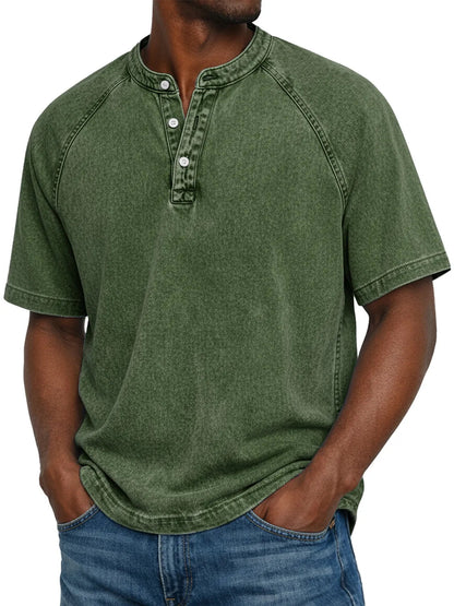 Old Cotton Henley Collar Short Sleeves