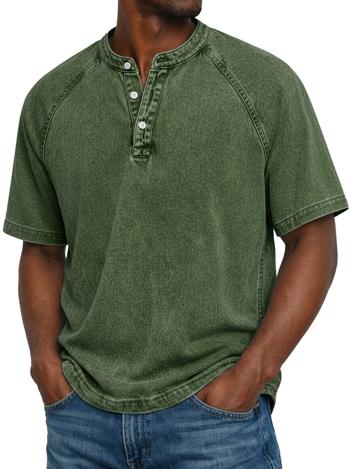 Old Cotton Henley Collar Short Sleeves