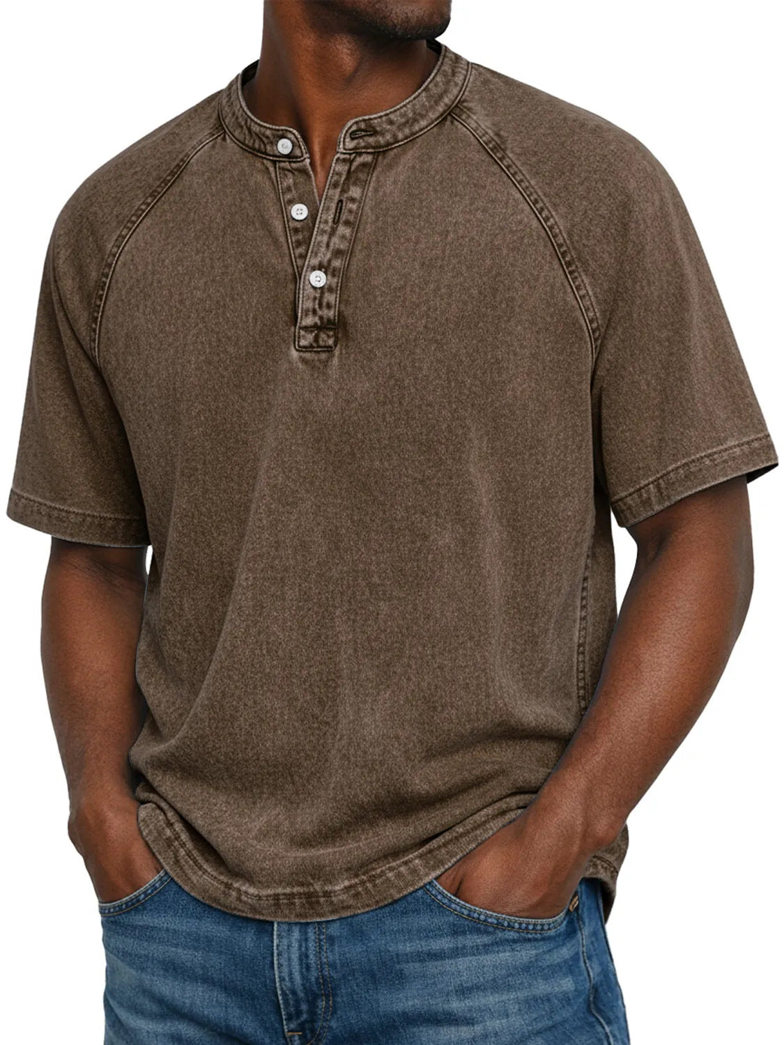 Old Cotton Henley Collar Short Sleeves