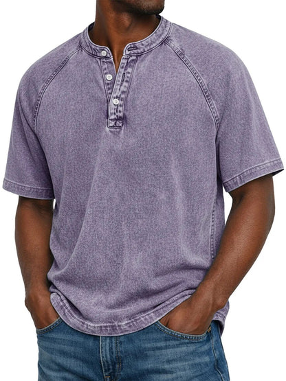 Old Cotton Henley Collar Short Sleeves